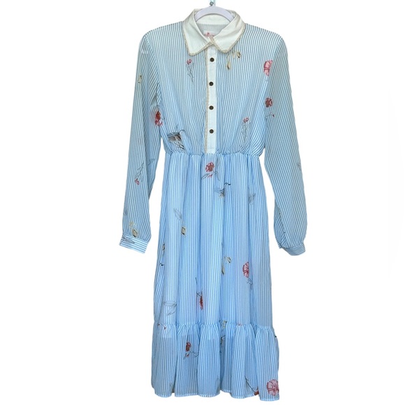 Christy & Fang Long Sleeves Lined High Neck Ruffle Button Up Prairie Dress Sz L - Picture 1 of 6